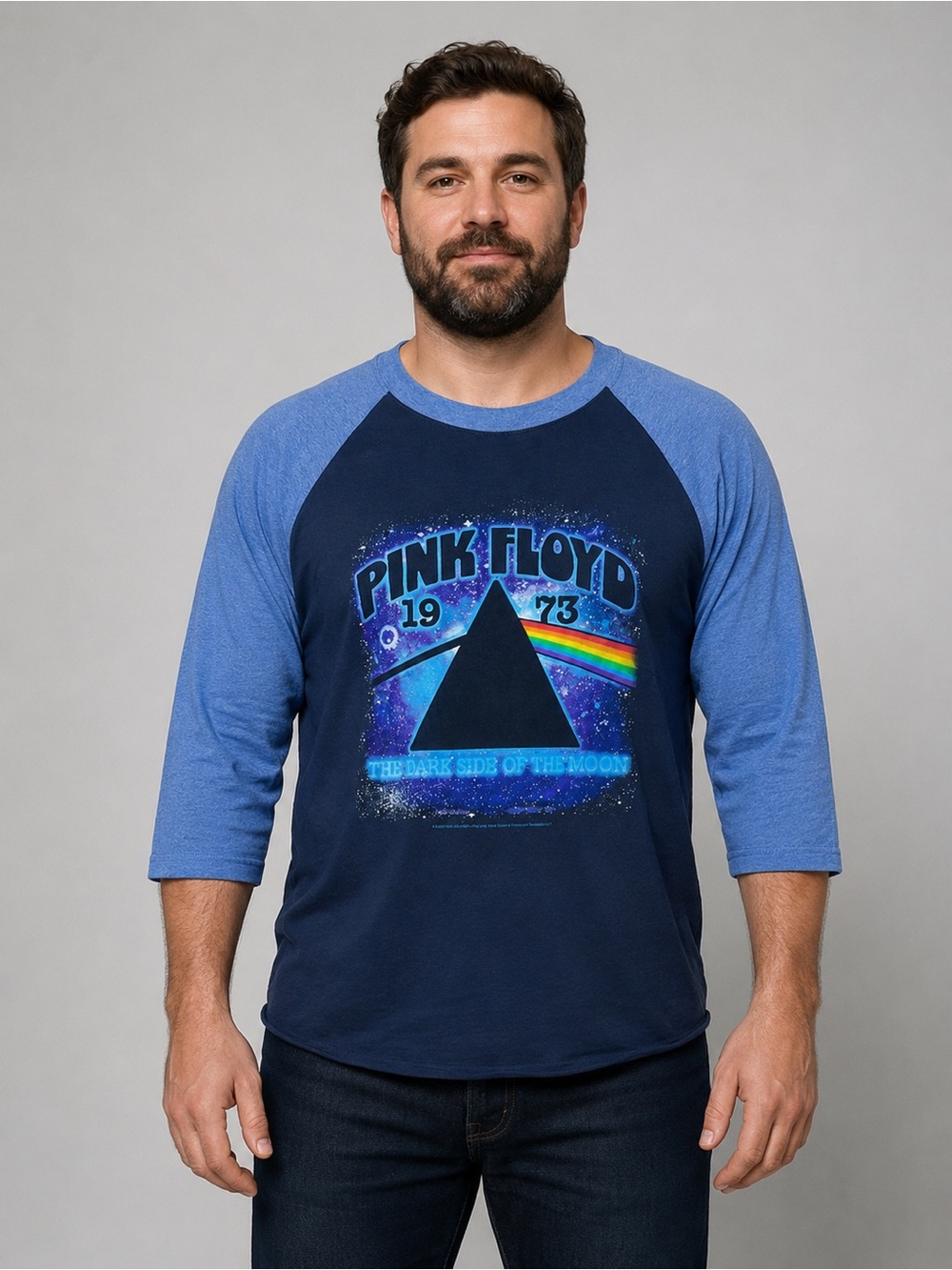 Liquid Blue Pink Floyd Dark Side of the Moon XL Blue Raglan Baseball Tee